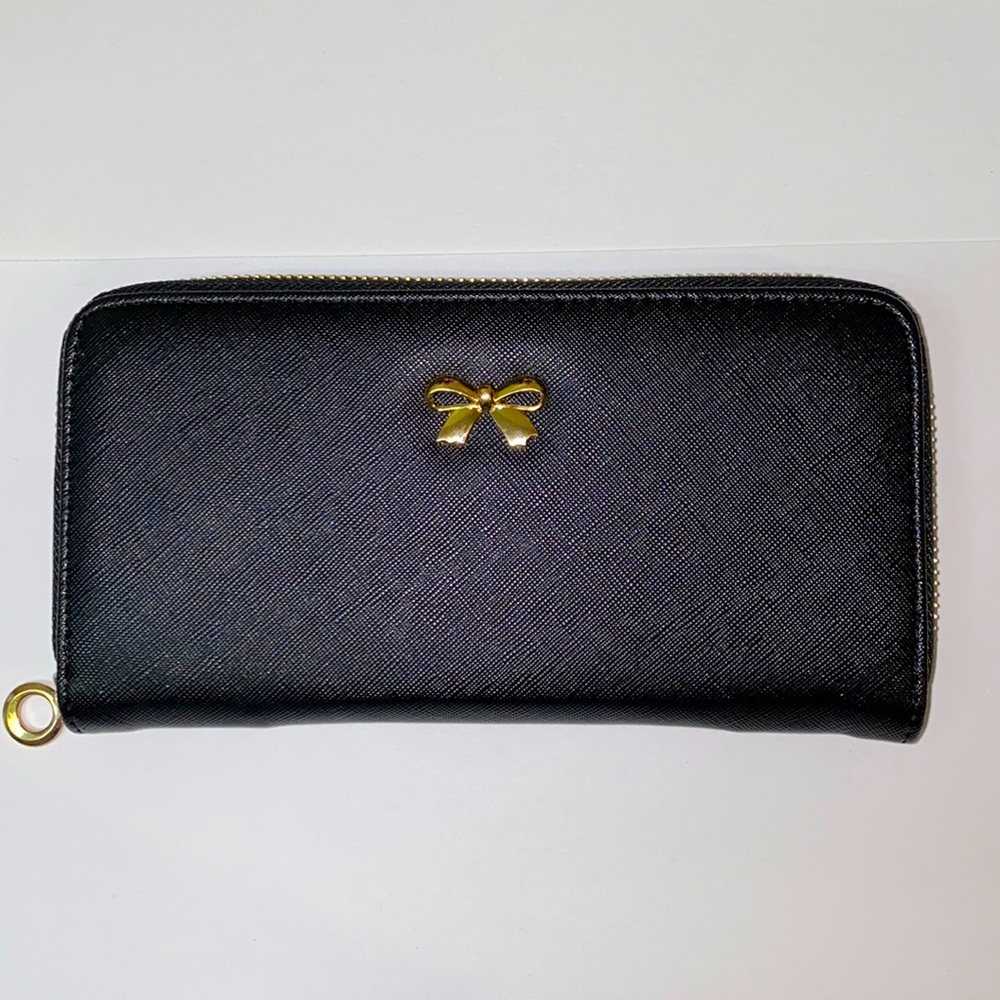 Black gold zipper and bow wallet